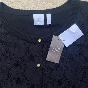 J Jill lace sparkle gem button cardigan cotton alpaca NWT large